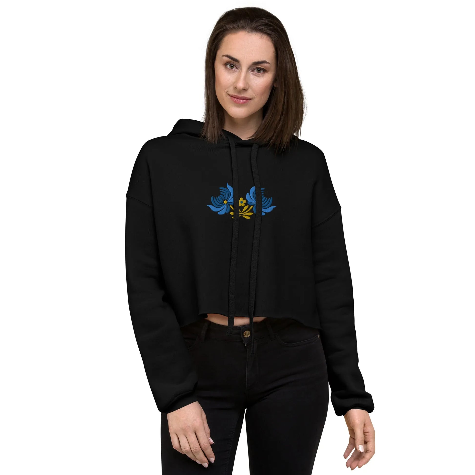 Ukrainian Folk Art Embroidered Cropped Hoodie - The Global Wanderer