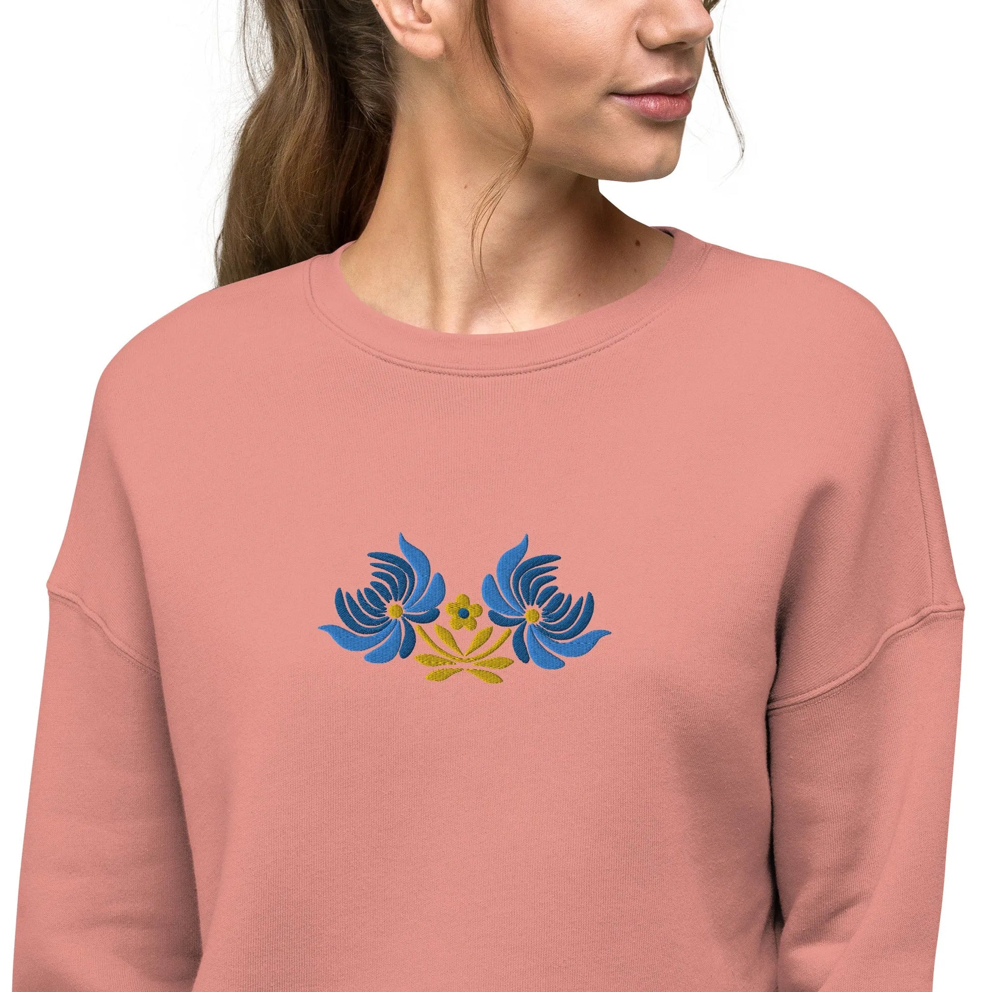 Ukrainian Folk Art Embroidered Cropped Sweatshirt - The Global Wanderer