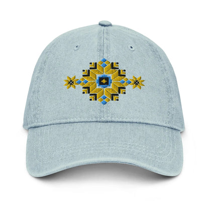 Ukrainian Vyshyvanka Motif Embroidered Denim Dad Hat - The Global Wanderer