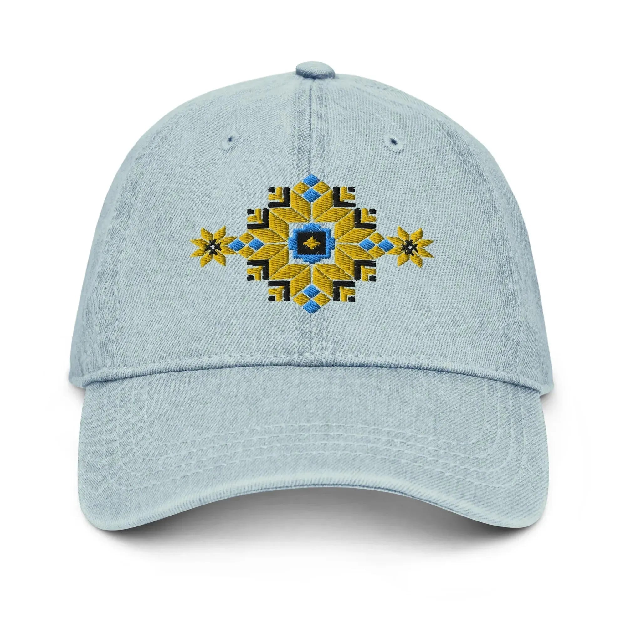 Ukrainian Vyshyvanka Motif Embroidered Denim Dad Hat - The Global Wanderer