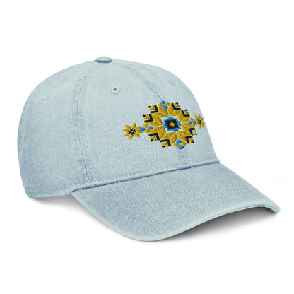 Ukrainian Vyshyvanka Motif Embroidered Denim Dad Hat - The Global Wanderer