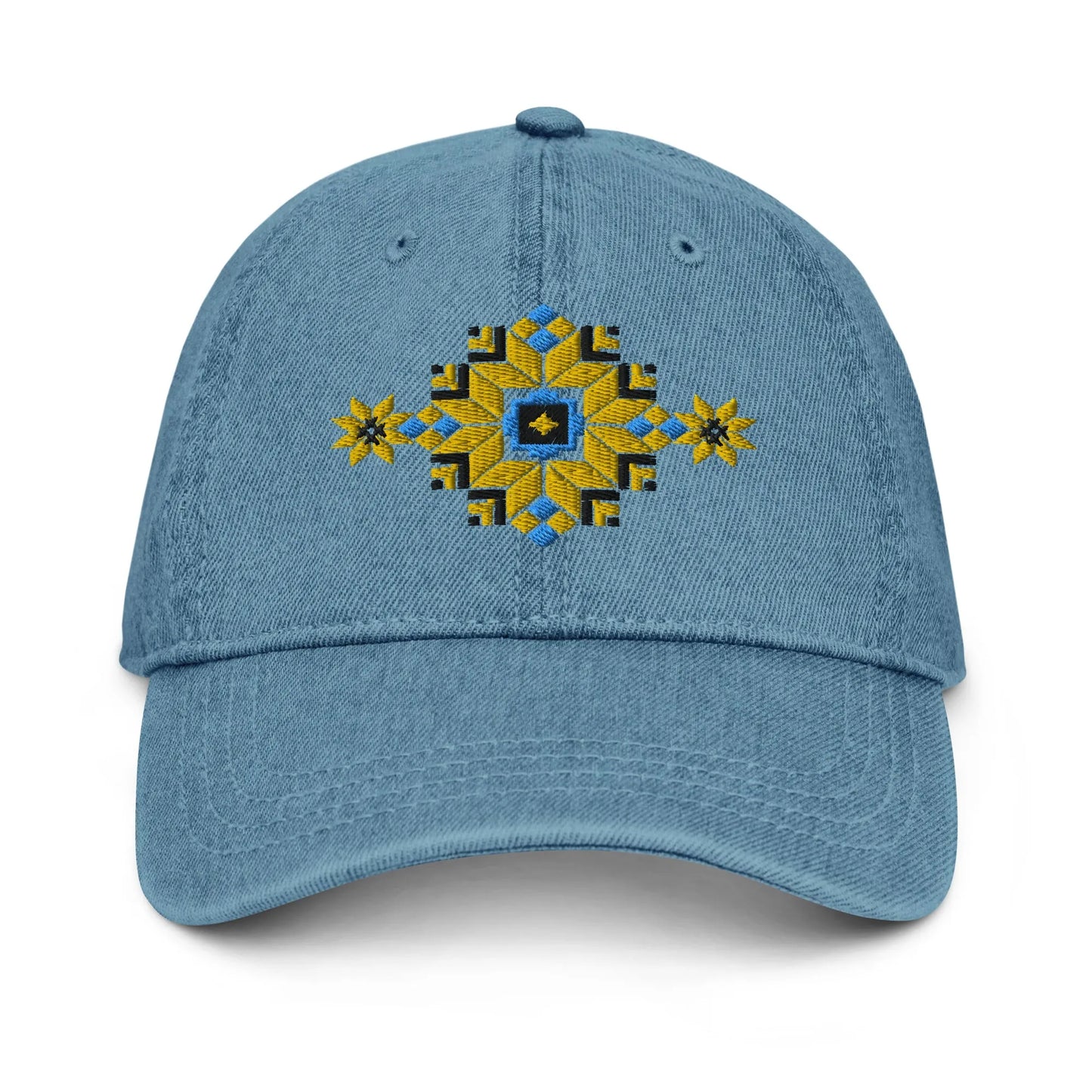 Ukrainian Vyshyvanka Motif Embroidered Denim Dad Hat - The Global Wanderer