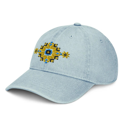 Ukrainian Vyshyvanka Motif Embroidered Denim Dad Hat - The Global Wanderer