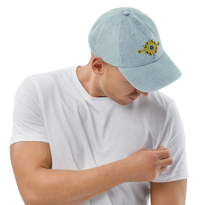 Ukrainian Vyshyvanka Motif Embroidered Denim Dad Hat - The Global Wanderer