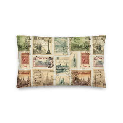 Vintage Travel Stamps Throw Pillow - The Global Wanderer