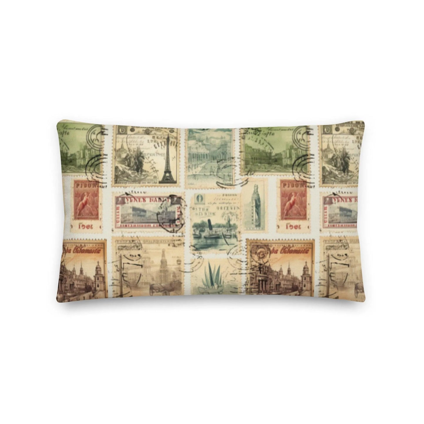 Vintage Travel Stamps Throw Pillow - The Global Wanderer