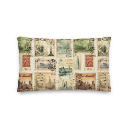 Vintage Travel Stamps Throw Pillow - The Global Wanderer