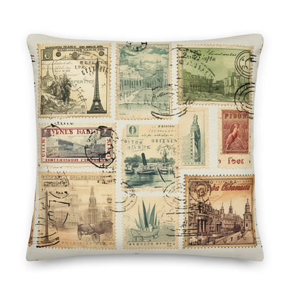 Vintage Travel Stamps Throw Pillow - The Global Wanderer