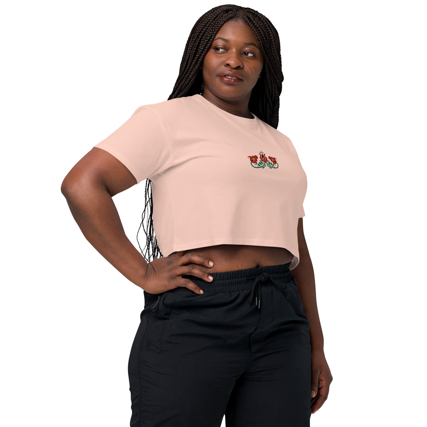 Hungarian Matyó Embroidered Cropped T-Shirt