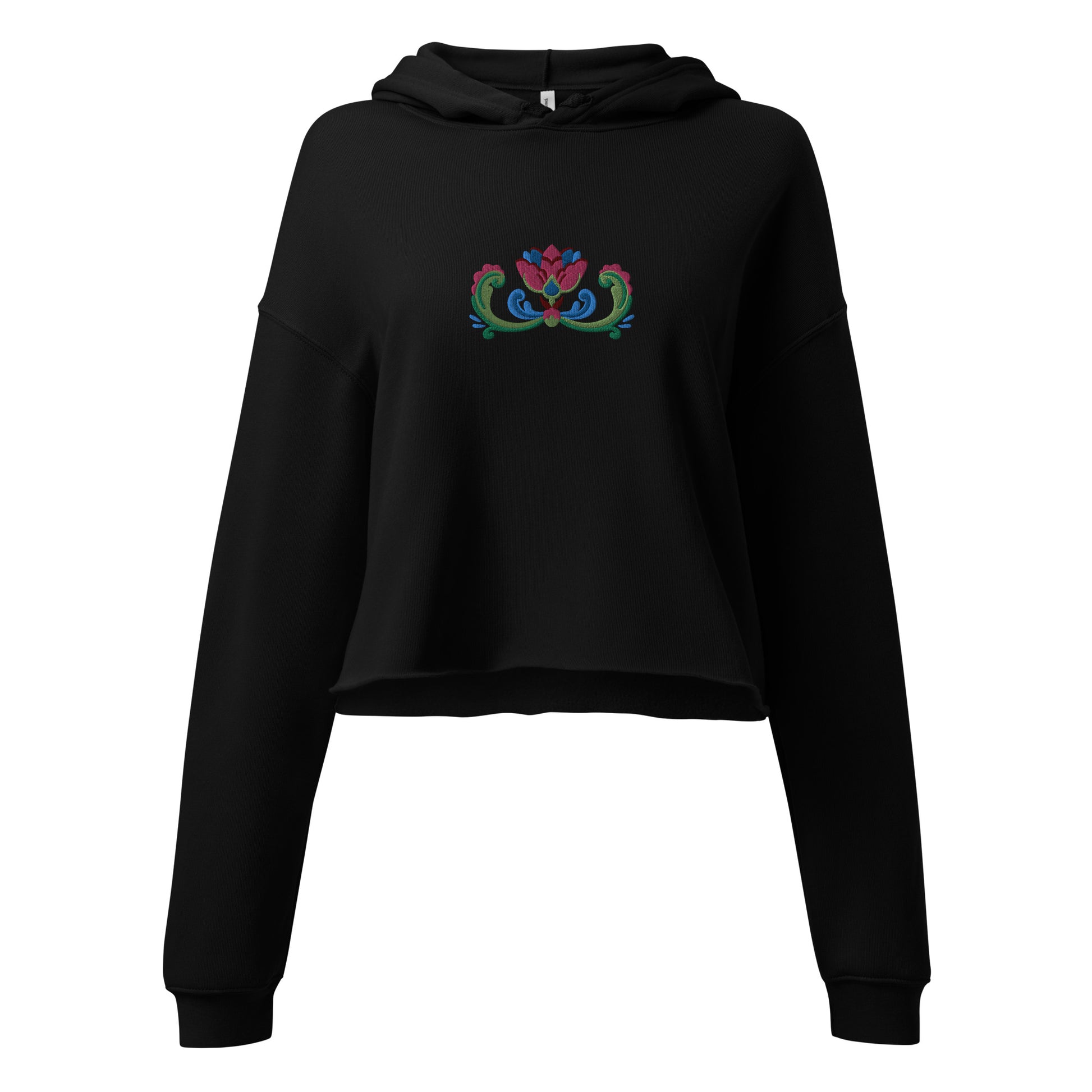 Norwegian Rosemaling Embroidered Cropped Hoodie - The Global Wanderer