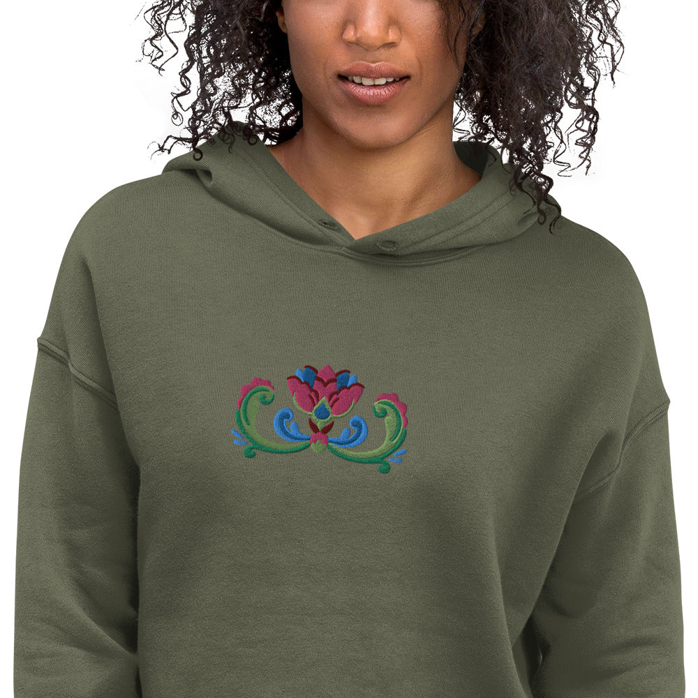 Norwegian Rosemaling Embroidered Cropped Hoodie - The Global Wanderer