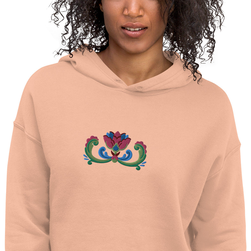 Norwegian Rosemaling Embroidered Cropped Hoodie - The Global Wanderer