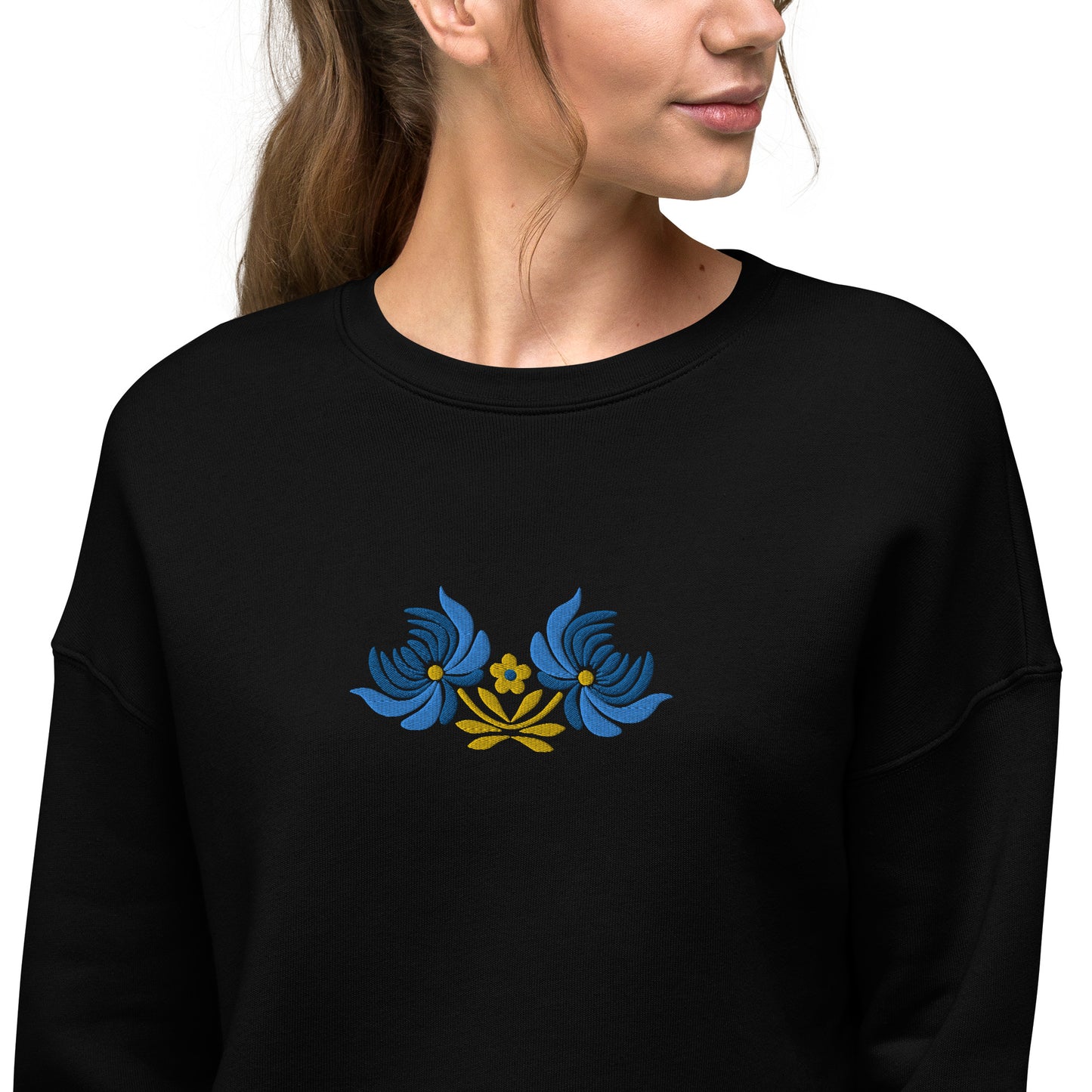 Ukrainian Folk Art Embroidered Cropped Sweatshirt