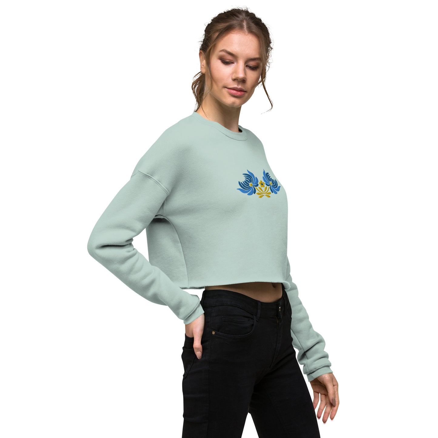 Ukrainian Folk Art Embroidered Cropped Sweatshirt