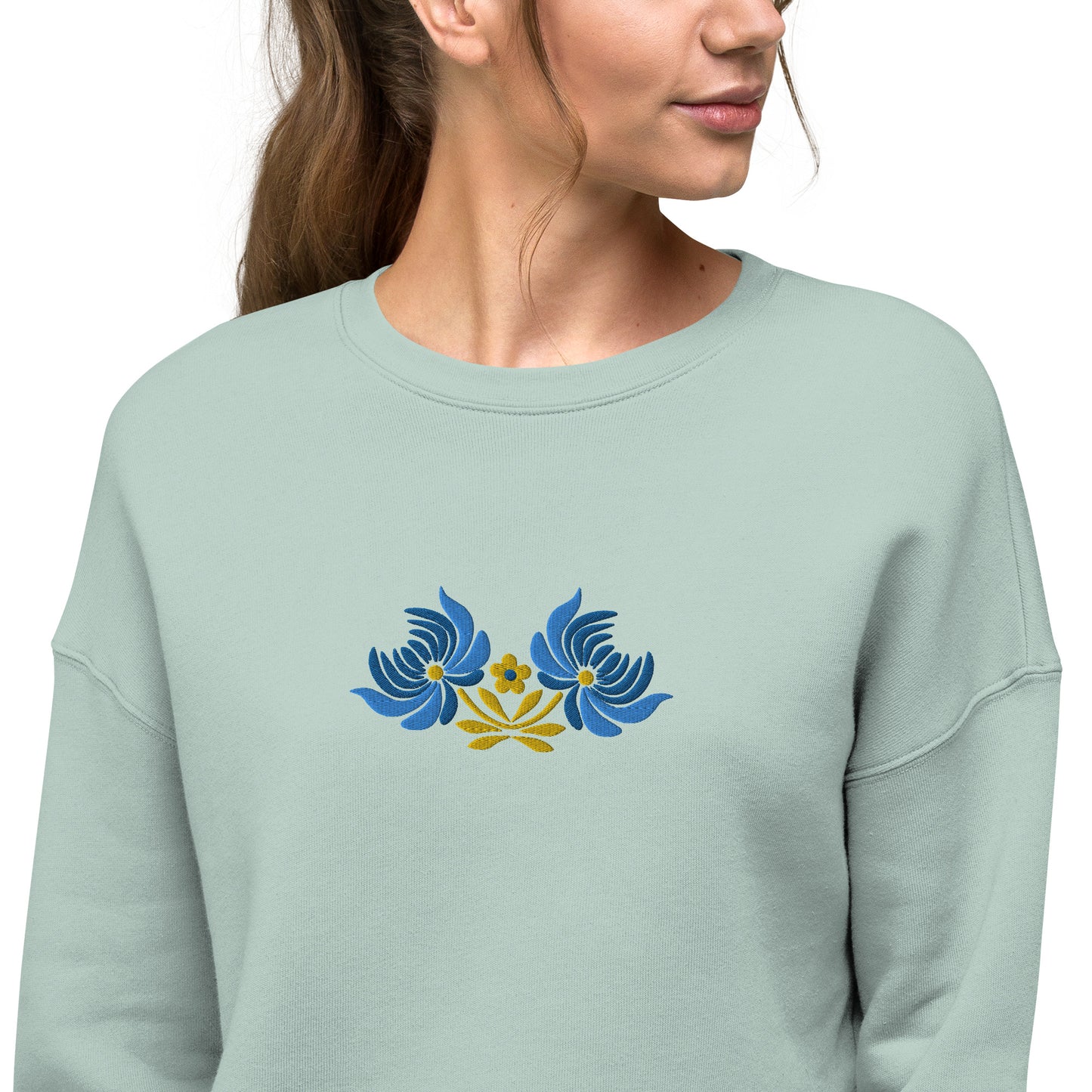 Ukrainian Folk Art Embroidered Cropped Sweatshirt