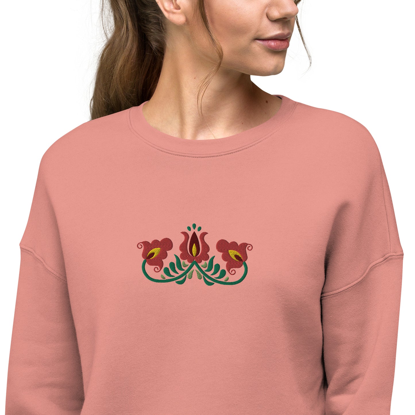 Hungarian Matyó Embroidered Cropped Sweatshirt