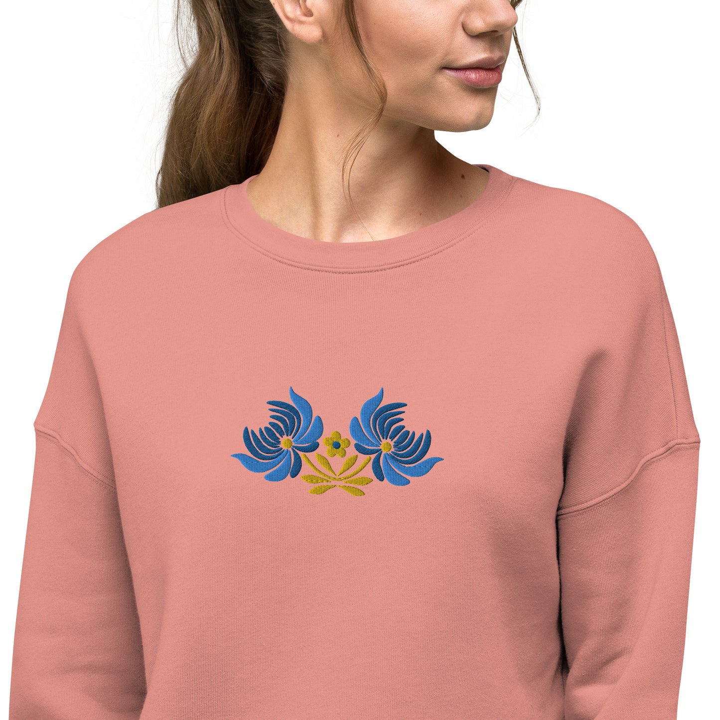 Ukrainian Folk Art Embroidered Cropped Sweatshirt