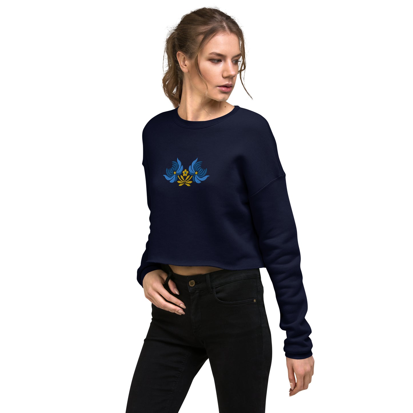 Ukrainian Folk Art Embroidered Cropped Sweatshirt