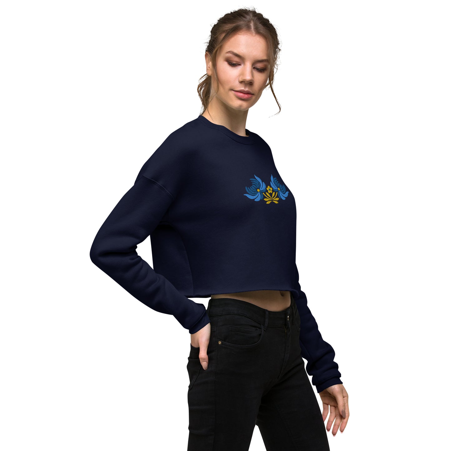 Ukrainian Folk Art Embroidered Cropped Sweatshirt