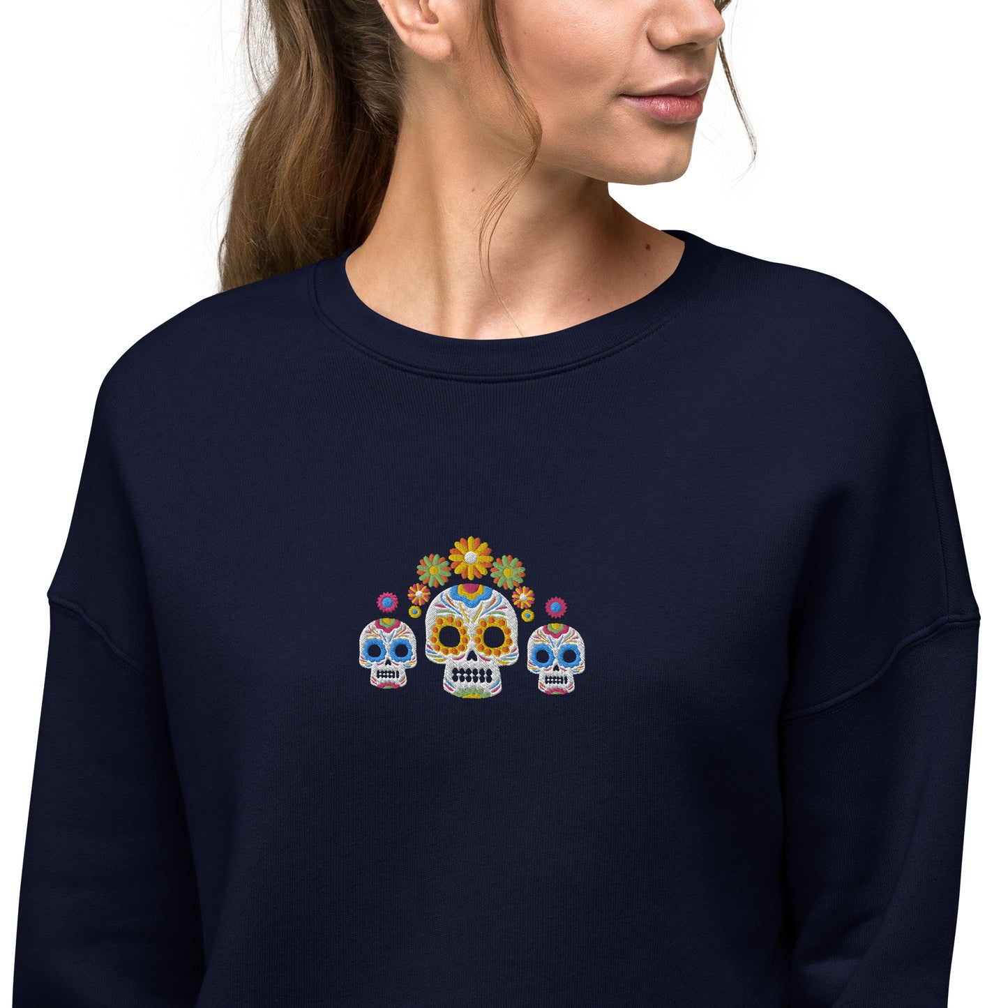 Mexican Day of the Dead Cropped Sweatshirt - Embroidered - The Global Wanderer