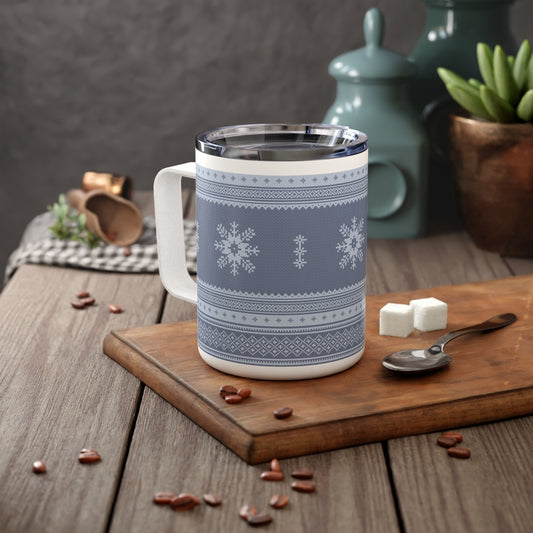 Scandinavian Christmas Dark Blue Insulated Coffee Mug, 10oz
