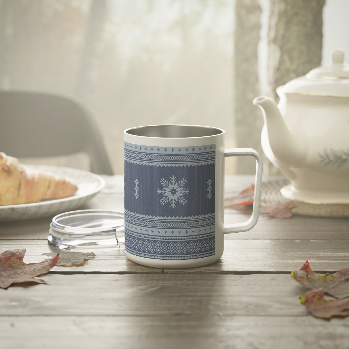 Scandinavian Christmas Dark Blue Insulated Coffee Mug, 10oz