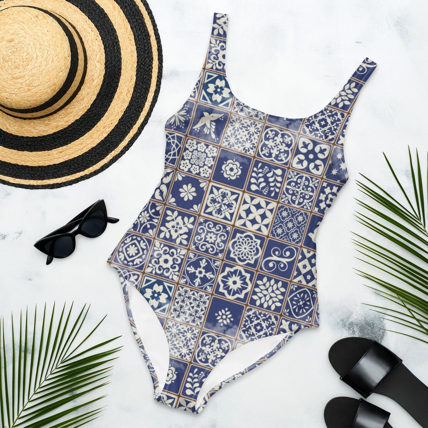 Portuguese Tile One-Piece Swimsuit - The Global Wanderer