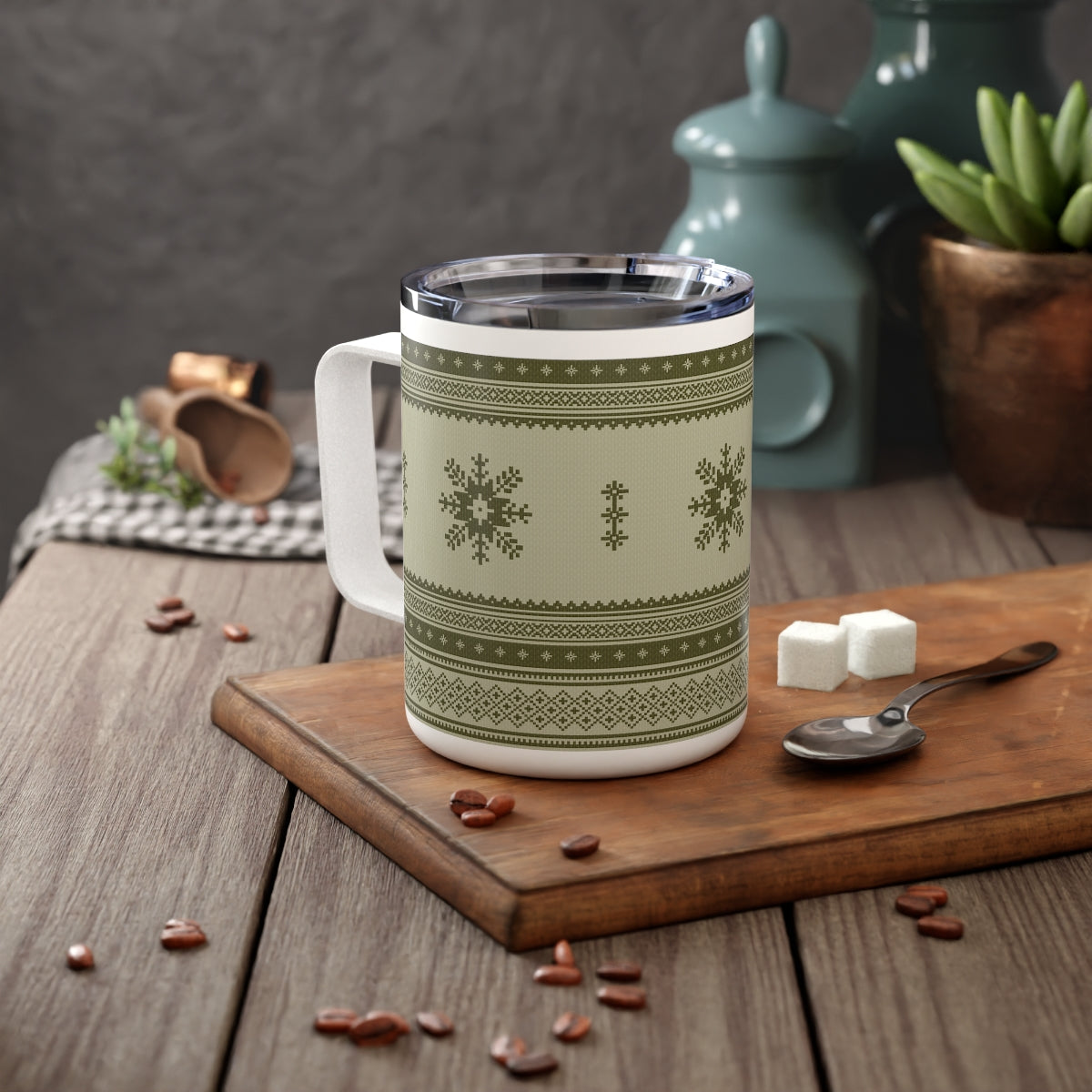 Scandinavian Christmas Light Green Insulated Coffee Mug