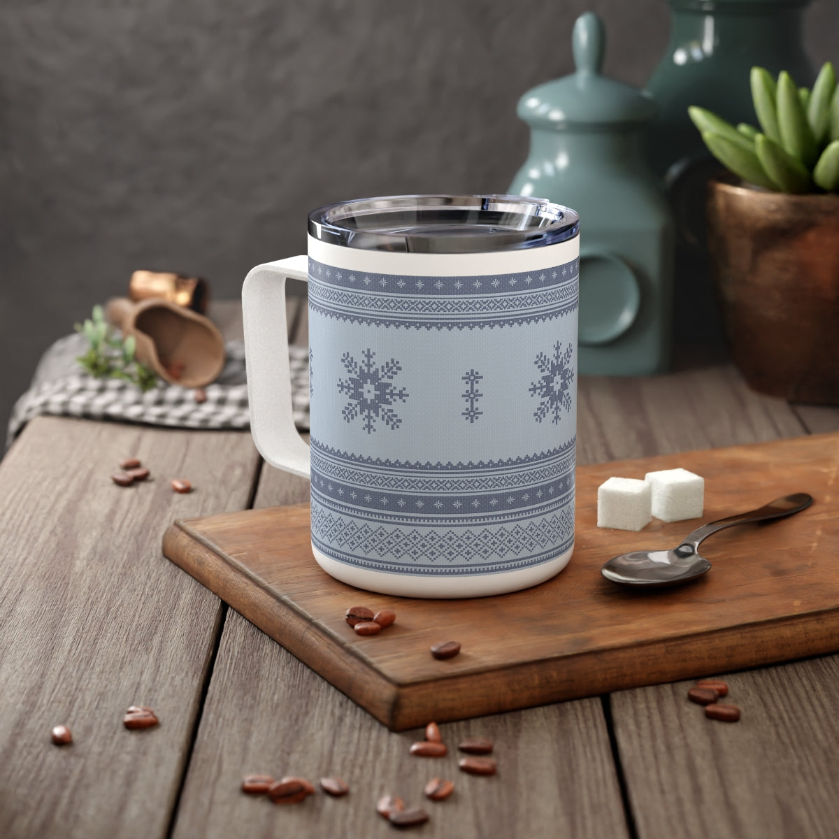 Scandinavian Christmas Light Blue Insulated Coffee Mug - The Global Wanderer