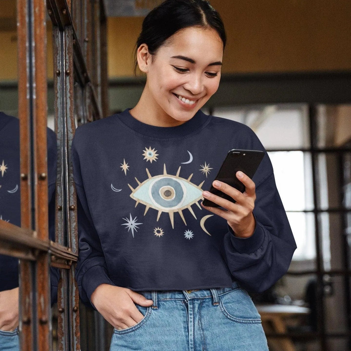 Greek Evil Eye Cropped Sweatshirt - The Global Wanderer