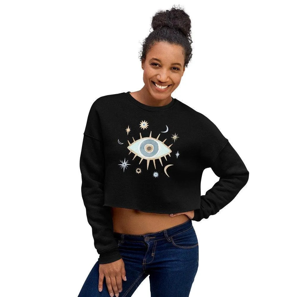 Greek Evil Eye Cropped Sweatshirt - The Global Wanderer