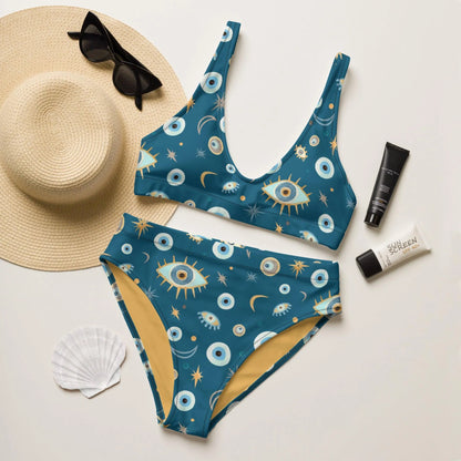 Greek Evil Eye Recycled high-waisted bikini - The Global Wanderer