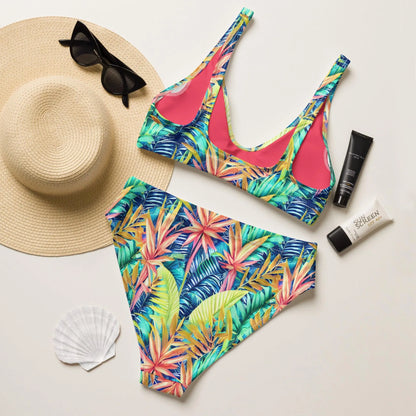 Hawaiian Tropical Leaves Recycled High-Waisted Bikini - The Global Wanderer