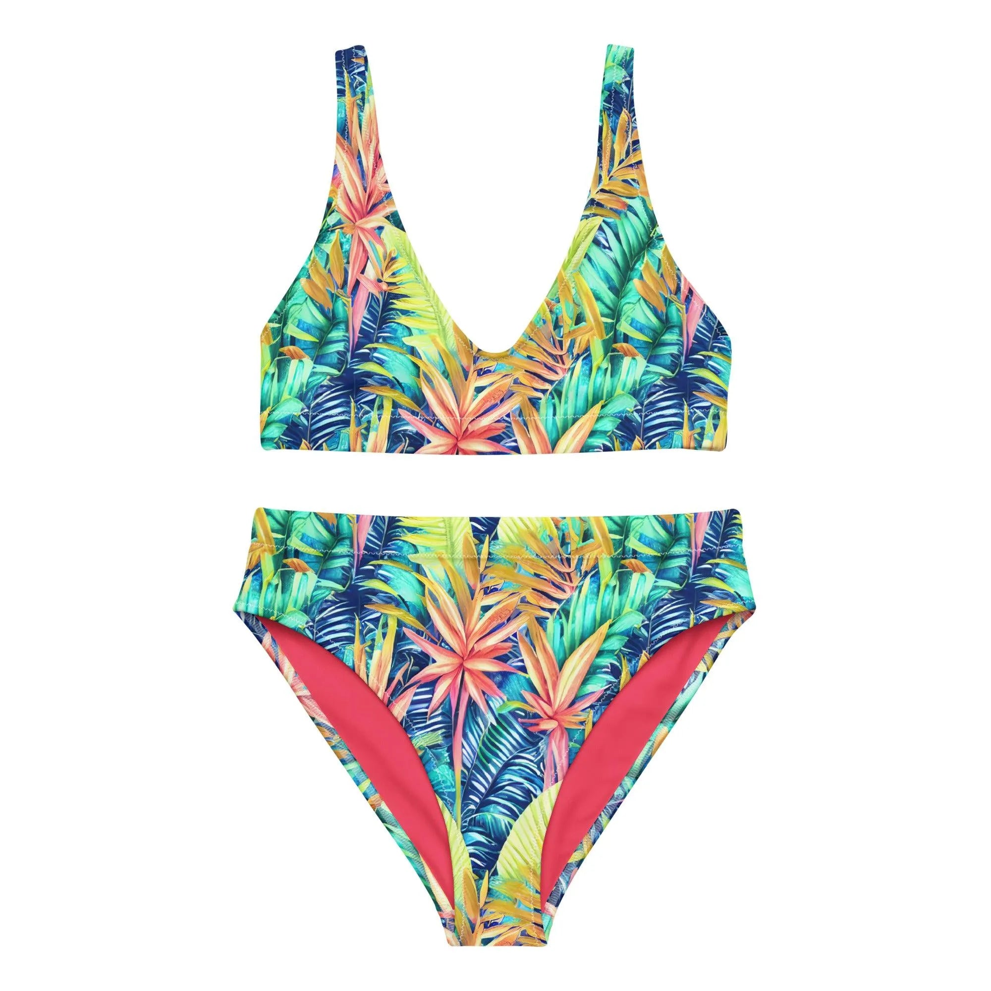 Hawaiian Tropical Leaves Recycled High-Waisted Bikini - The Global Wanderer