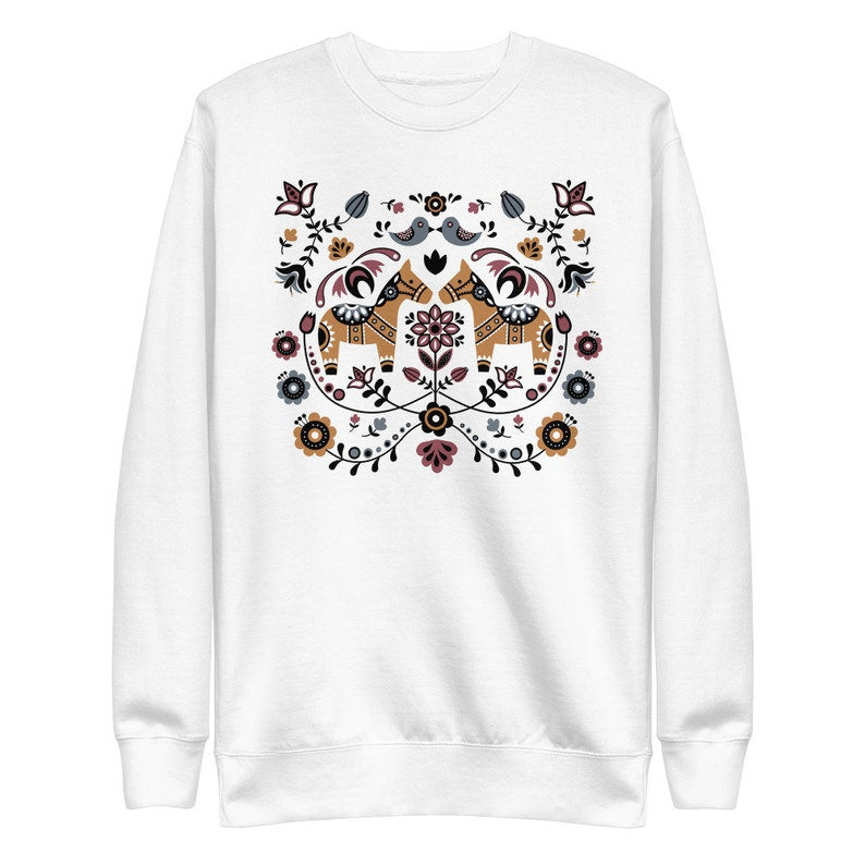 White Swedish Dala Horse Fleece Christmas Sweatshirt