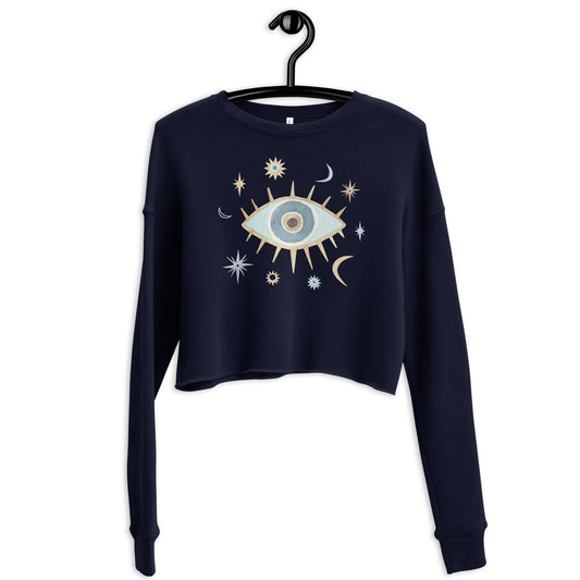 Greek Evil Eye Cropped Sweatshirt, Evil Eye Gift, Boho Eye Pullover - Women