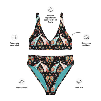 Indian Elephants Recycled High-Waisted Bikini - The Global Wanderer