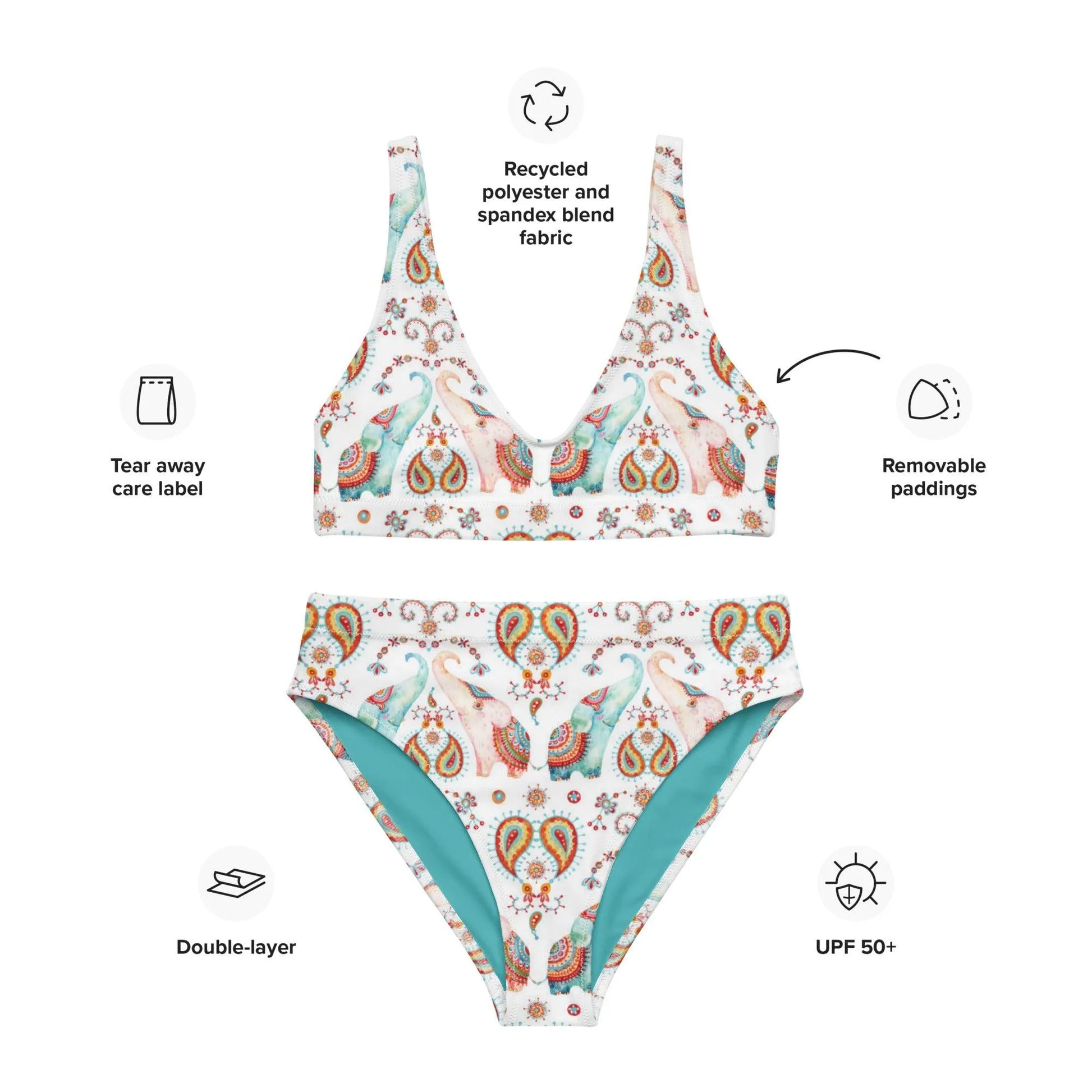 Indian Elephants Recycled High-Waisted Bikini - The Global Wanderer