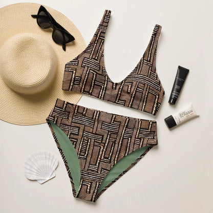 Malian Mud Cloth Recycled High-Waisted Bikini - The Global Wanderer