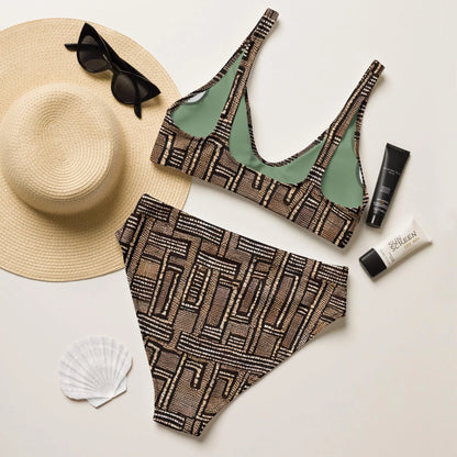 Malian Mud Cloth Recycled High-Waisted Bikini - The Global Wanderer