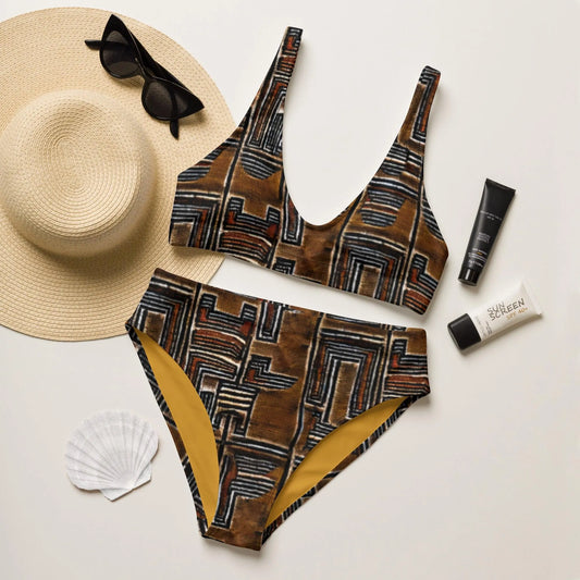 Malian Mud Cloth Recycled High-Waisted Bikini - The Global Wanderer