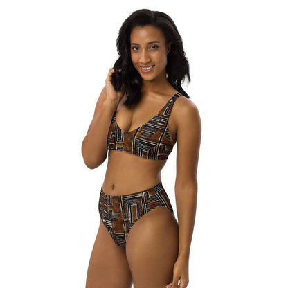 Malian Mud Cloth Recycled High-Waisted Bikini - The Global Wanderer