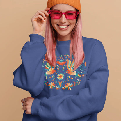 Mexican Otomi Print Fleece Sweatshirt - The Global Wanderer