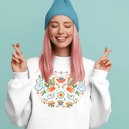 Mexican Otomi Print Fleece Sweatshirt - The Global Wanderer