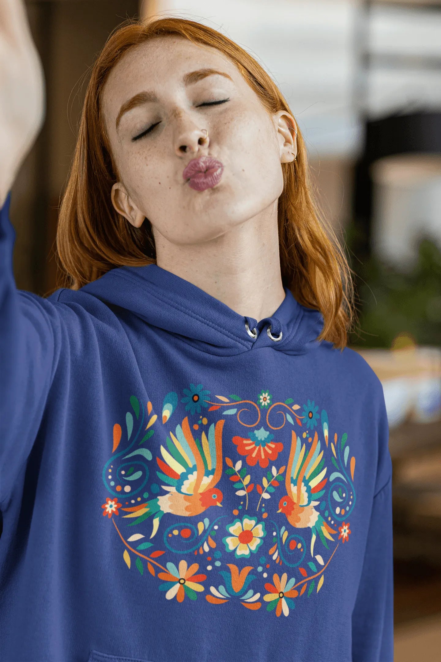 Mexican Otomi Print Hoodie - The Global Wanderer