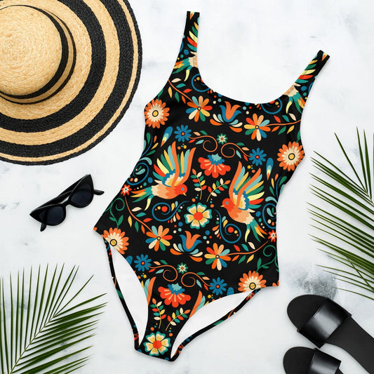 Mexican Otomi Print One-Piece Swimsuit - The Global Wanderer