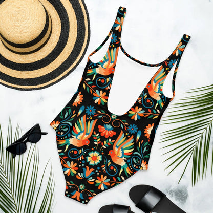 Mexican Otomi Print One-Piece Swimsuit - The Global Wanderer