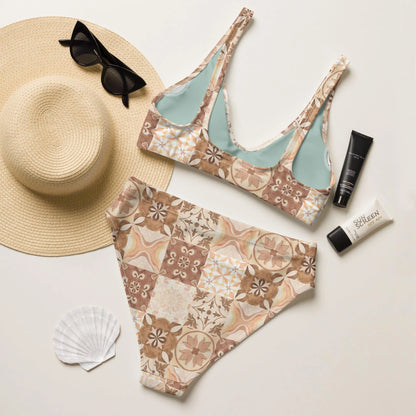 Moroccan Desert Tile Recycled High-Waisted Bikini - The Global Wanderer