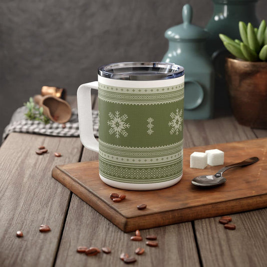 Scandinavian Christmas Dark Green Insulated Coffee Mug - The Global Wanderer