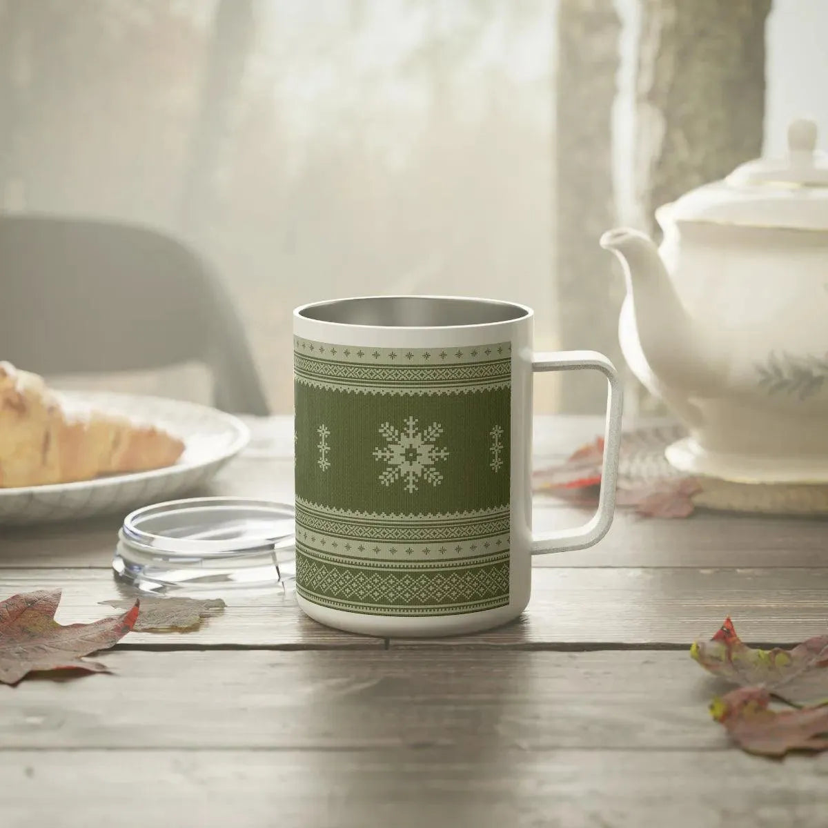 Scandinavian Christmas Dark Green Insulated Coffee Mug - The Global Wanderer